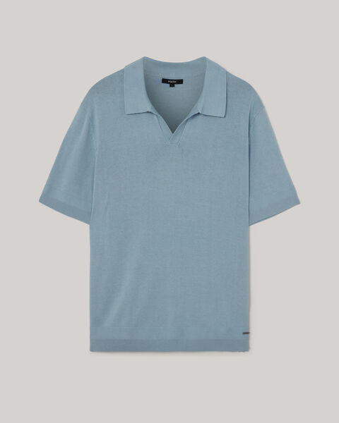 Short Sleeve Trophy Neck Knit, Chalk Blue, hi-res